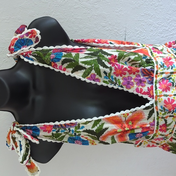 🍋✨ NWT Farm Rio Off-White tropical yard sleeveless tie maxi dress size small - Picture 3 of 7